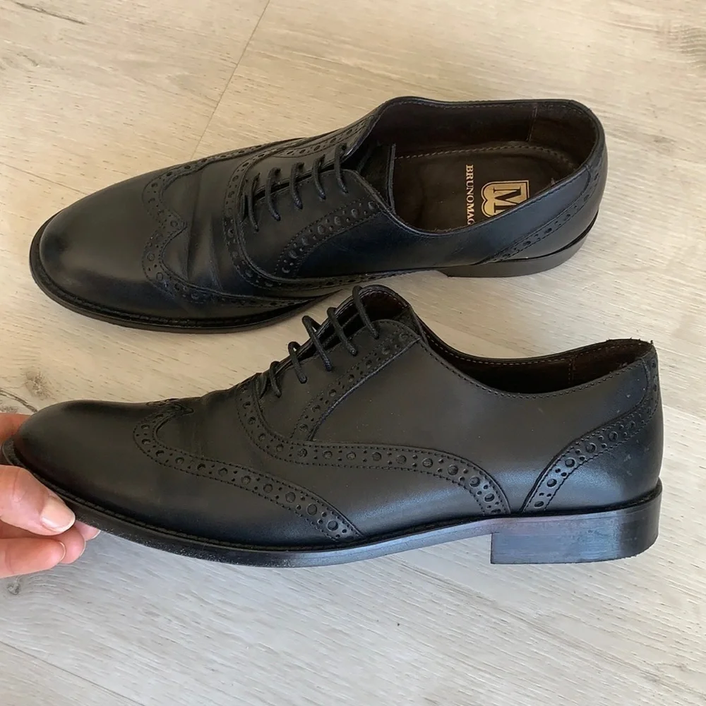 Bruno Magli Black Wingtip Alvar Shoes leather‎